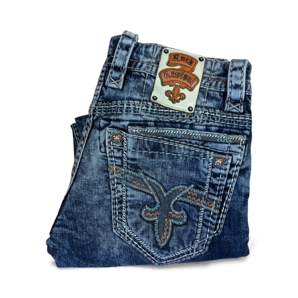 ROCK REVIVAL FELEX SLIM STRAIGHT MENS 31x29 FACTORY DISTRESSED